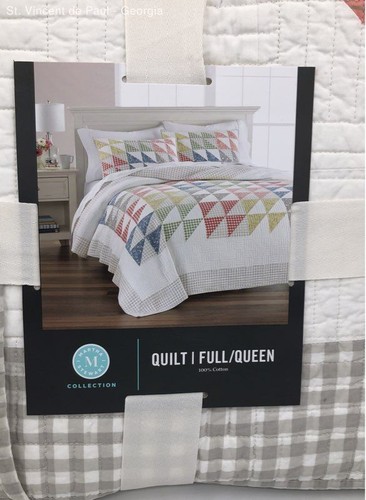 Martha Stewart Collection Full/Queen Cotton Gingham Checker Patchwork Quilt New - Picture 2 of 7