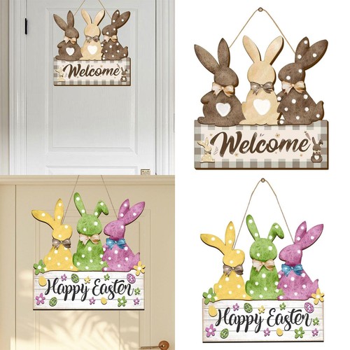Hanging Plaque Coffee Shop Easter Decoration Easter Bunny Wooden Door Sign - Picture 1 of 13