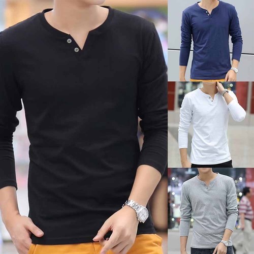 Hot Sale Men Pullover M~3XL Cotton Long Sleeve Mens Slim Soft Tee Tops - Picture 5 of 16