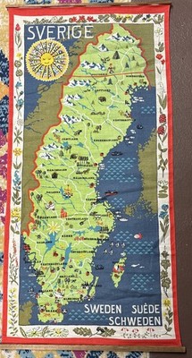 Vintage MCM Sweden Tourist Map Tapestry