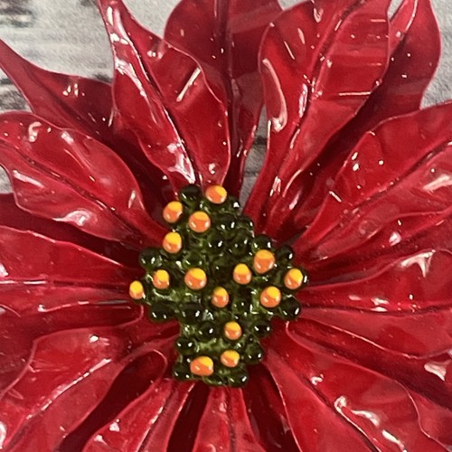Vintage 60er Emaille Blume Weihnachtsstern Brosche Anstecknadel rot grün Schmuck MCM Mod 5" - Bild 3 von 16