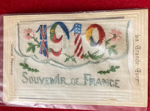 PC PRIMERA GUERRA MUNDIAL 1919 SEDA BORDADA POSTAL RECUERDO DE FRANCIA - Imagen 1 de 2