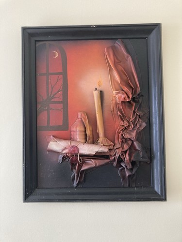 Vintage Wandbehang Leder handgefertigt Bild im Holzrahmen groß - Bild 2 von 6