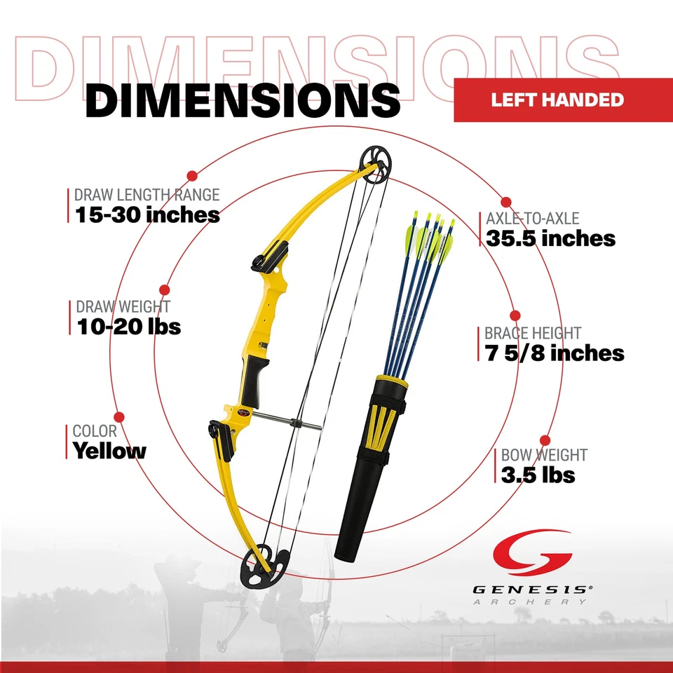 Genesis Original Archery Compound Bow/Arrow Set, Left Handed, Yellow (Open Box) - Image 3 of 4