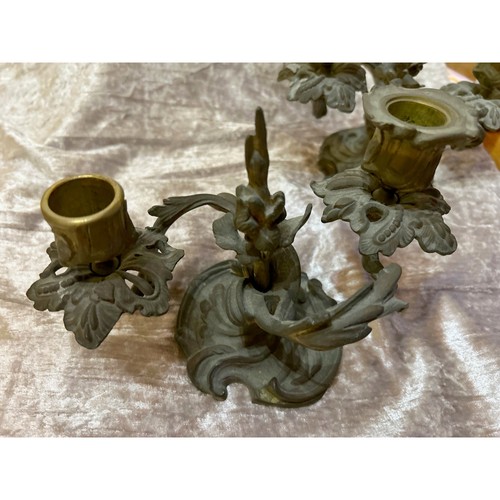 Pair Twisted Brass Candlesticks Heavy Intricate Leaf Ivy Nouveau Vintage Patina - Picture 6 of 11