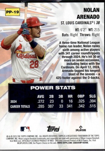Nolan Arenado 2025 Topps Power Players #PP-19 St. Louis Cardinals - Picture 2 of 2