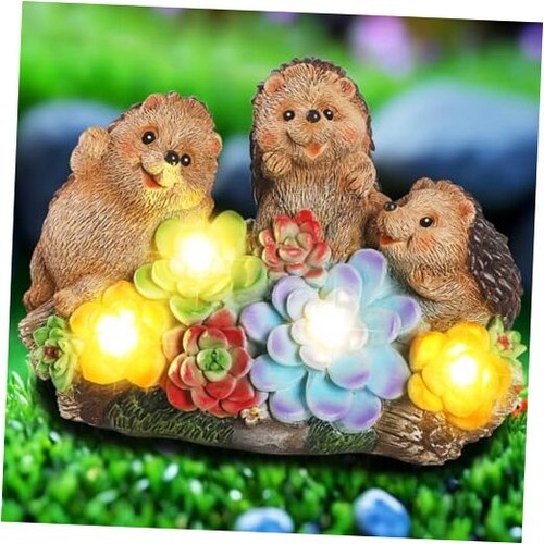 3 Hedgehog Solar Garden Statues with Succulent,Outdoor Lights for Garden - Picture 1 of 8