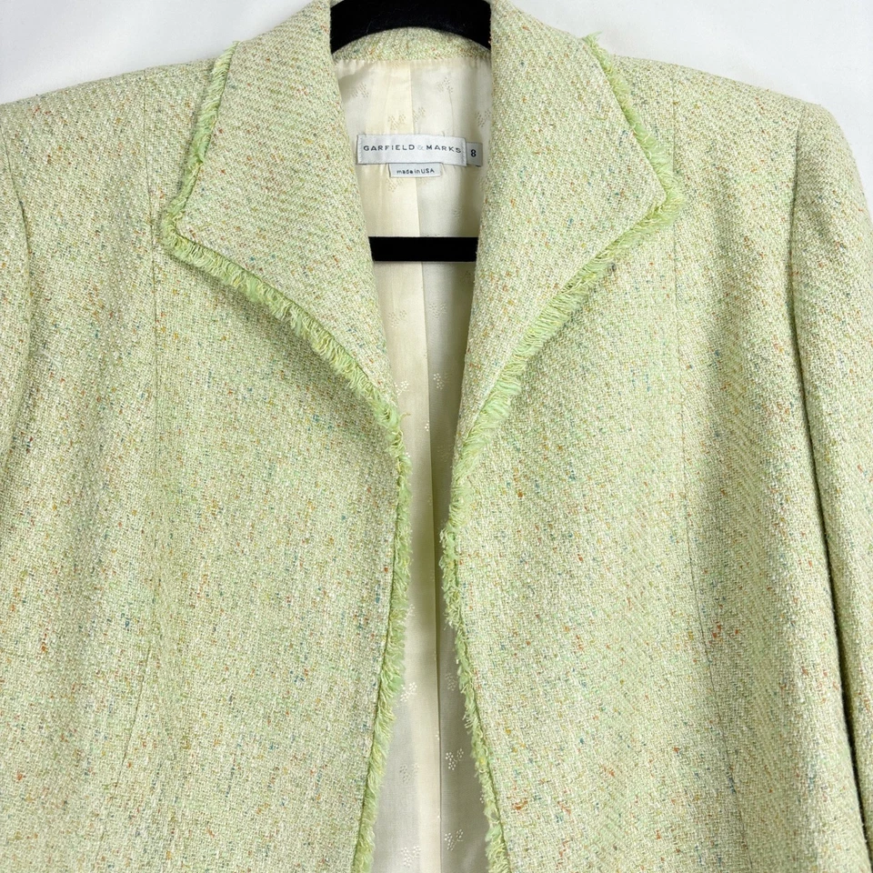 Conjunto de traje para mujer Garfield & Marks talla 8 verde tweed blazer falda ribete con flecos Foto 2 de 4
