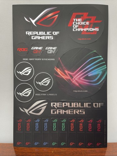 Genuine REPUBLIC OF GAMERS ASUS ROG Decals stickers Set. 8”x 5”