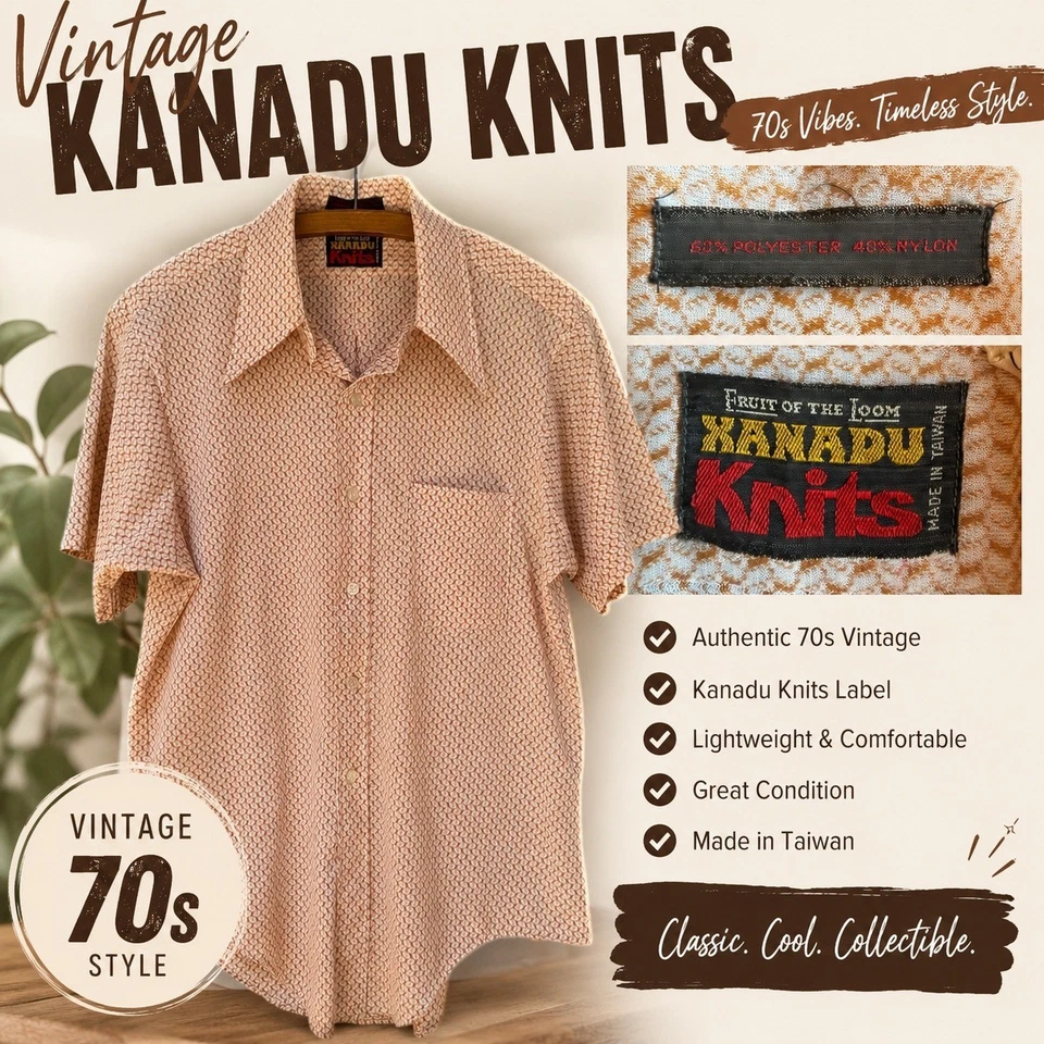 Vintage 70s Xanadu Knits Fruit of the Loom Orange Geometric Shirt Mens Rare - Image 1 of 4