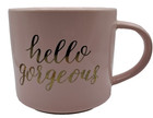 Hello Gorgeous Pink Blush Gold Script Porcelain Coffee Mug Cup Threshold 16 Oz