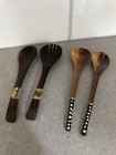 Two Pairs Of Hand-carved Olive Wood Bone Salad Spoon & Fork African