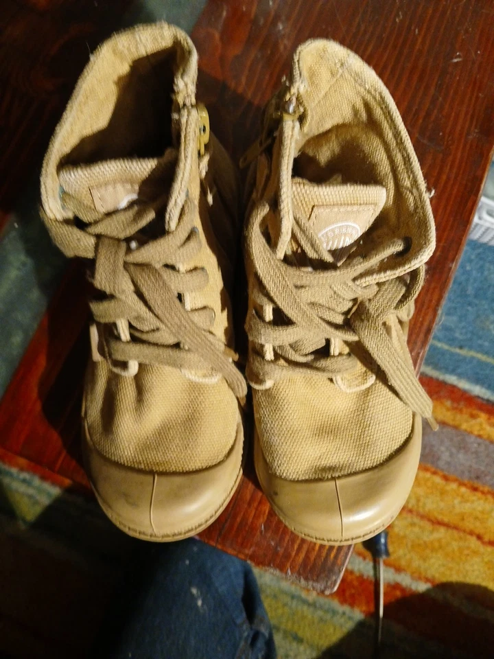 Botas de Combate Pallabrouse Sueltas Paladio Para Niños S11.5 Lona Sarga Marrón Tostado Foto 4 de 4