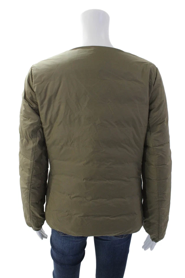 Chaqueta acolchada Muji para mujer con botones delanteros manga larga marrón talla pequeña Foto 3 de 4