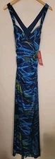 Morgan & Co Halter Evening Gown Dress Large Blue Mermaid Boydcon Prom Formal New