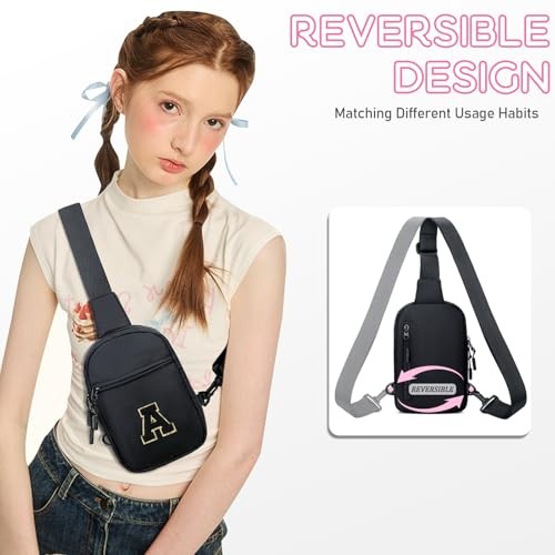 KKXIU Gifts for 6 7 8 9 10 11 12 Year Old Girls Initial Sling Bag Black A - Bild 3 von 6