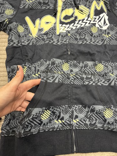 Volcom Hoodie Mens Medium Black Zig Zag Jersey Zip Full Zip Sweatshirt Pullover - Picture 8 of 13