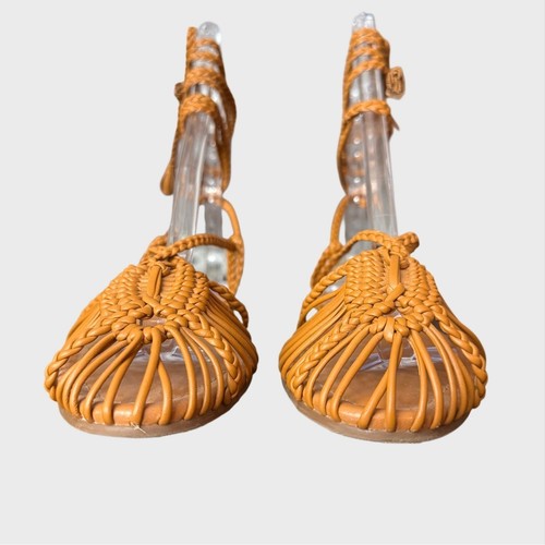 Anthropologie Women's 37 US 6.5-7 Flat Camel Tan Braided Tie Gladiator Sandals - Picture 4 of 14