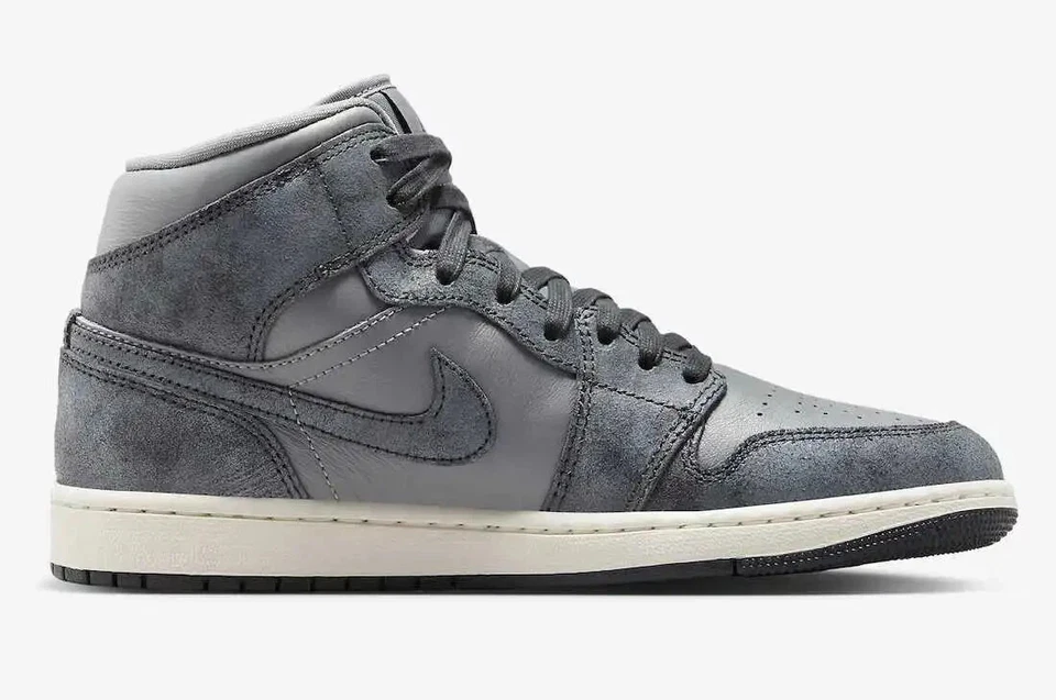 Nike Air Jordan 1 Mid Distressed Gris Humo Off Noir Blanco FJ3448-001 Talla 9 NUEVO Foto 4 de 4