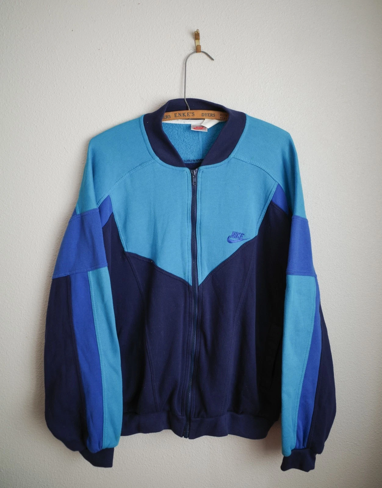 Vintage 90's Nike Jacket Full Zip Fleece Tri-Color With Pockets Men’s Size L EUC