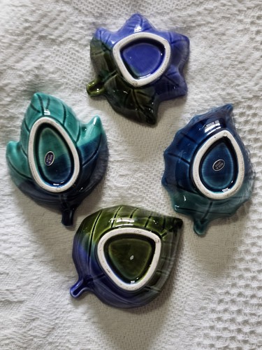 Leaf Shape Dish Sauce Dipping Condiment Pin Tray 4 Diff. 2-Tone Color Blue Green - Picture 3 of 15