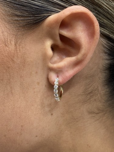 Diamond Earrings Round 1.1 Ct E-F VS1 Lab Created 14k Yellow Gold - Picture 9 of 10