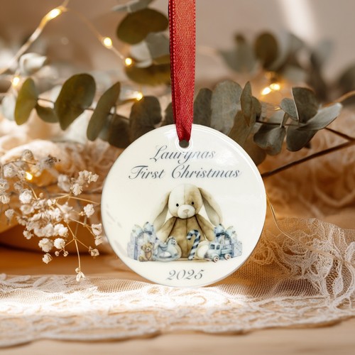 Personalised Baby First Christmas Ceramic Bauble Bunny Custom Ornament Xmas Gift - Picture 9 of 9