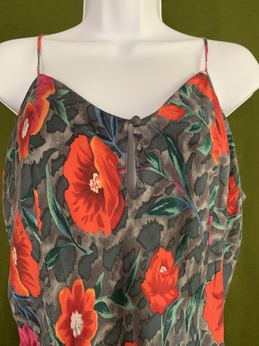 Vintage M.T Seide Morgan Taylor Negligee Blumen Nachthemd Hibiskus Slip Y2K Größe L - Bild 2 von 12