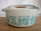 Vintage Round Pyrex Casserole Dish/ Lid Amish Butterprint #472 Turquoise 1.5 Pt