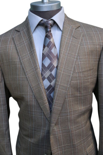Ermenegildo Zegna 100% Wool Beige Brown Check Two Button Blazer SZ 46R - Picture 2 of 8