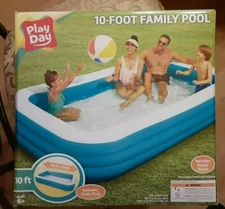 **NEW**Play Day Inflatable 10FT. Rectangular Family Pool 120"x72"x22" WATER FUN