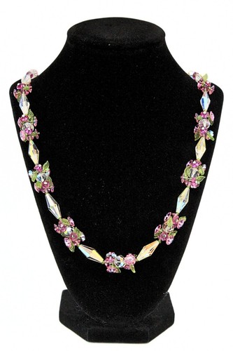 Luxurious Bedazzled Vendome Pink Green Glass AB Crystals Bead Necklace Set - Picture 8 of 19