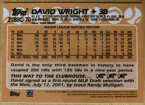 2023 35th Anniversary 1988 Chrome Mojo #2T88C-70 David Wright - Picture 2 of 2