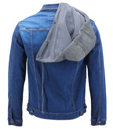 Boy's Kids Classic Button Up Removable Hood Slim Fit Stretch Denim Jean Jacket - Picture 12 of 17