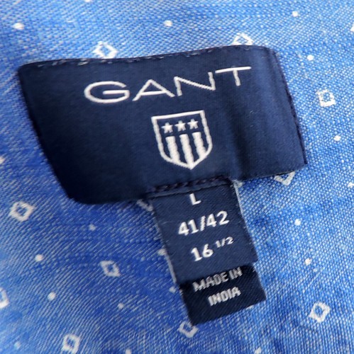 Camisa informal de manga larga con estampado de mini rombo azul Gant para hombre talla L 41/42 16,5 - Imagen 11 de 14