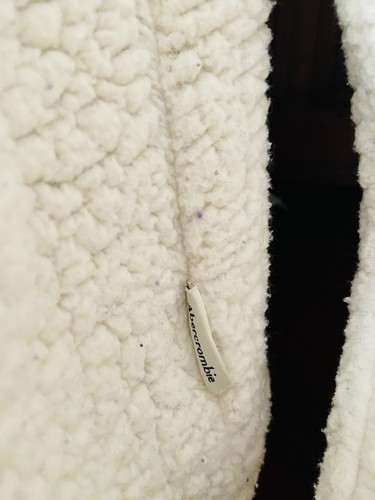Abercrombie & Fitch Cream Ivory Sherpa Sweater Womens Quarter Zip Pullover Small - Picture 3 of 7