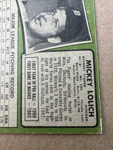 1971 Topps Baseball MICKEY LOLICH Detroit Tigers MLB Major League Card #133 Poor - Picture 10 of 10