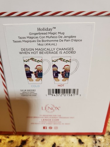 Taza de porcelana mágica Lenox Holiday pan de jengibre 14 onzas diseño cambiante *NUEVA EN CAJA* - Imagen 3 de 11