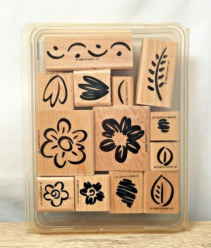 Stampin' Up! Two-Step FANCIFUL FLOWERS Set of 13 Wood Mounted Rubber Stamps 1999 - Picture 3 of 8