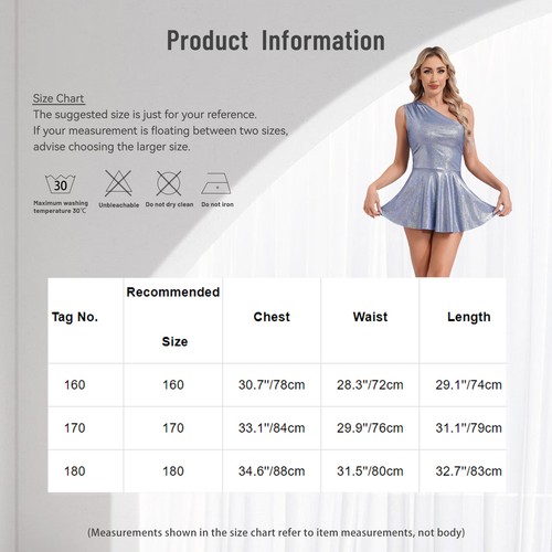 Damen Kleid One Shoulder Uniform Homecoming Tanzkleidung Metallic Kostüm Skater - Bild 51 von 93