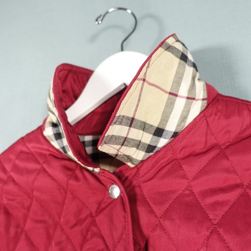 Burberry Quilted Jacket Womens Small Red Nova Check Plaid London UK Argyle Coat - Picture 12 of 22