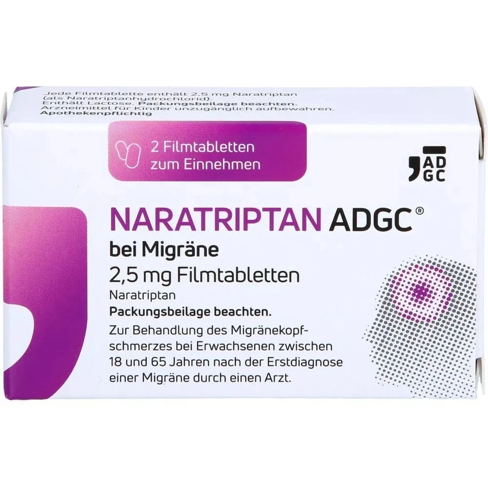ZENTIVA PHARMA GMBH NARATRIPTAN ADGC bei Migräne 2,5 mg Filmtabletten 2 St PZN 18498549
