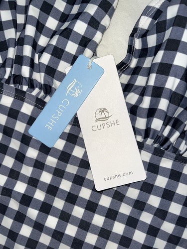 NWT CUPSHIE: One Piece Plunging Bathing Swimsuit: Black White Gingham Print, L - Picture 2 of 3