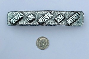 Handmade-By-Janet-Wolery-4-034-Dichroic-Fused-Glass-Barrette-Silver-Geometric