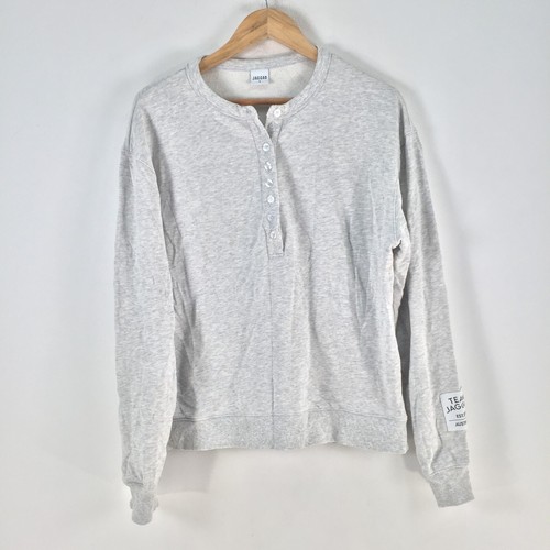Jaggad womens jumper sweatshirt size S grey henley long sleeve cotton 097979