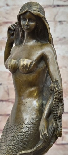 Finería Europea Sirena de Bronce Sólido Levantándose del Mar Estatuilla Escultura Venta Arte - Imagen 6 de 10