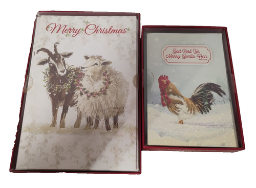 Neu im Karton Bauernhof Motiv Weihnachtskarten Huhn Ziege Schafe 18 insgesamt mit Umschlägen - Bild 1 von 8