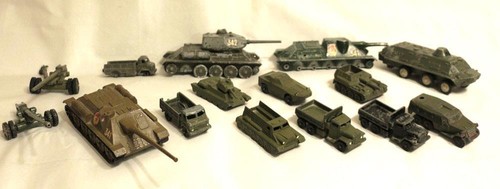 USSR VINTAGE TOY SET OF 15 MILITARY EQUIPMENT METAL TANK BMP SU-100 T-34 GUN - Picture 2 of 9