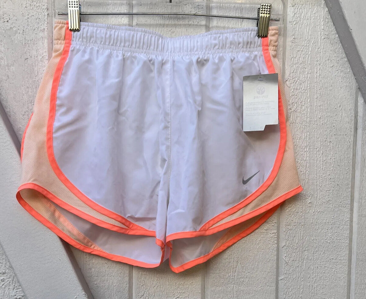 NEW Nike Tempo Dri Fit CU8890 128 White Orange Running Shorts