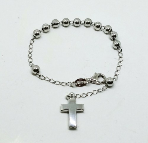 Bracelet Rosary Men Women Silver 925% Rhodium Plated Beads 5mm - Picture 3 of 5